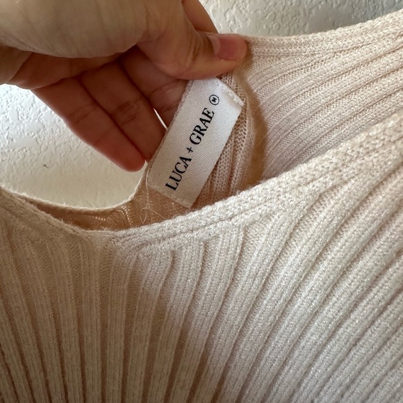 Luca + Grae Dress & Cardigan Sweater Ribbed Body-con Set Tan Size Medium - Picture 7 of 7